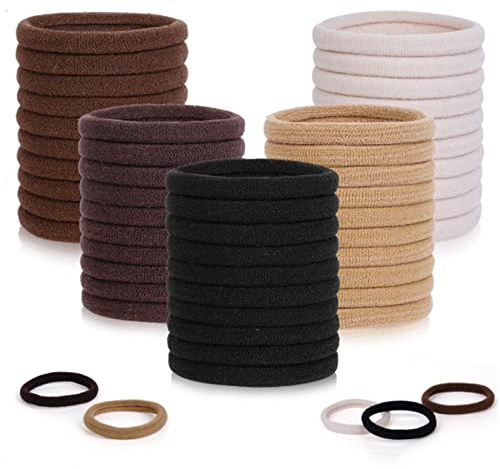 Pimoys 100 Pcs Elastic Hair Ties, Thick Seamless Hair Bands No Damage Soft Ponytail Holders Hair Accessories for Girls Women, Neutral