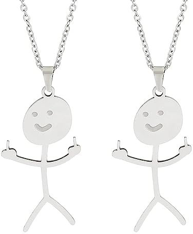Lustige Graffiti-Halskette, 2 Stücke Mittelfinger Kette, Silberne Smiley-Finger-Halskette, Coole Ketten Kette Jungen Mädchen Bff Ketten Für 2 Matching Necklace Lustiges Witziges Geschenk