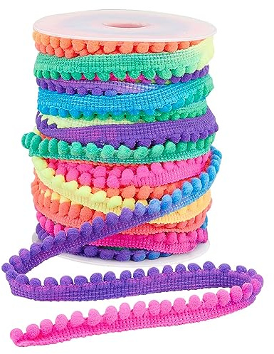 PH PandaHall 22.8m Regenbogen Pompoms Bänder zum Nähen 11mm Breiter Kugelfransenbesatz Quastenbesatz Nähen Spitzenband Mit 4mm Pompons Für Zuhause Vorhang Kissen Kleidung DIY Basteln Party Dekoration