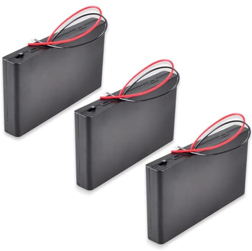 Greluma 3 St 12V 8 x AA Batterihållare med Trådkablar, 8 Platser AA Plast Batteri Förvaringslåda med PÅ/AV Växla