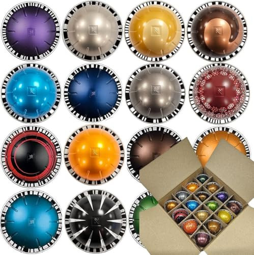 16x Coffee Capsules Pod for Vertuo Machines | Taster Set with Biscuits, Chocolate, Sugar or Milk in Gift Box (Mixed Blends Selection)
