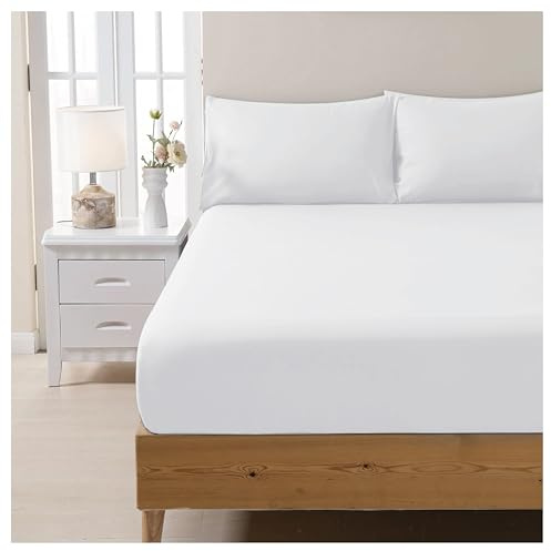 Apex Furnishings 100% Egyptian Cotton 300 Thread Count Single Fitted Sheet - Easy Care Hotel Bedding Crisp & Breathable Bed Sheets, White (90x190cm)