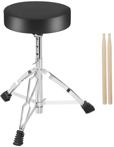 OUUTMEE Drum Throne Drumhocker, gepolsterter Sitz, 46 bis 58CM, höhenverstellbar, runde Oberseite, Drum Chair mit Stabiler Stativbasis, Percussion und Keyboardspieler