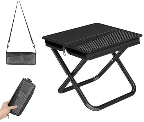 Phamouu Camping Stool Pocket Chair, Lightweight Portable Stool with Shoulder Strap, Capacity 220lbs for Adults Outdoor Hiking Fishing Travel-Medium Black