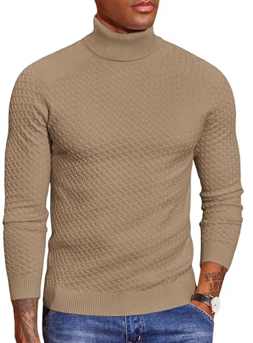 COOFANDY Maglione Collo Alto Uomo Lavorato a Maglia Morbido Invernale Elastico Maglione a Maglia per Uomini Casual Maniche Lunghe da Lavoro Khaki L