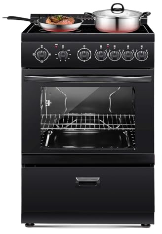 VEVOR 24in Electric Range Oven, 2.7Cu. Ft. Capacity Compact Freestanding Oven, Stainless Steel Kitchen Stove, with 4 Burners, Easy Reach Racks, Storage Drawer, Drip Pan, Indicator Light(No Power Cord)