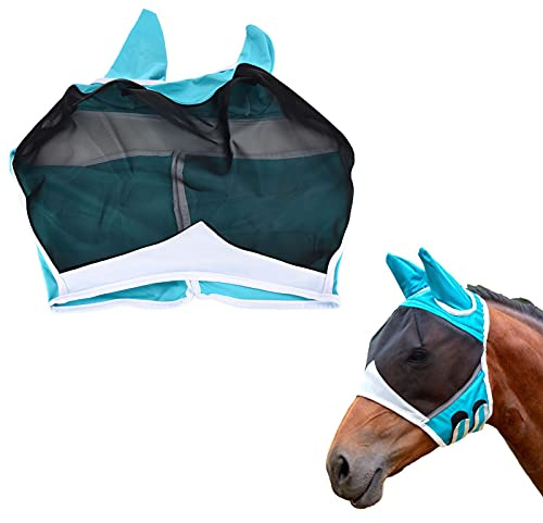 Máscara contra Moscas de Caballo, máscaras contra Moscas de Malla Fina Transpirable, Protector de Cubierta de Velo Repelente elástico Ajustable con Orejas para Caballo (Talla S (71 * 112 * 35cm))