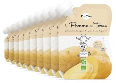 POPOTE - Purée de Pomme de Terre Bio Bébé - Dès 4/6 mois - Gourde Individuelle - Texture Lisse, Pratique - Féculent Doux et Rassasiant - Sans Sel Ajouté - Diversification Alimentaire - Pack 10 x 120 g