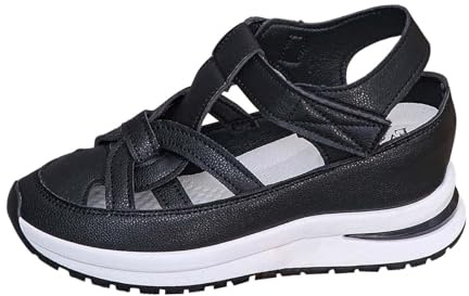 Summer Shoes for Women, Wedge Heel, Large Sizes, Closure, Comfortable Slip, Robust Sole, Comfort Sandals for Outdoor, Holiday, Leisure and Everyday Use, black, 8.5 UK