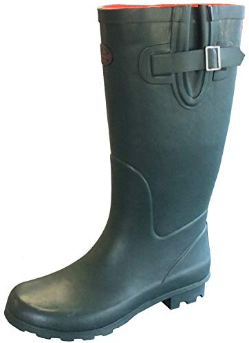StormWells Ladies Wide Calf Wellies Wellington Boots Plus Extra Comfort Memory Foam Insoles (UK 6 EU 39, Green with Red Trim)