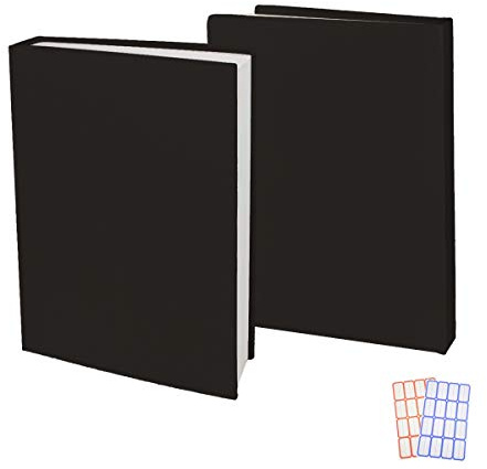 2 Pack Stretchable Book Sleeve Covers, for Paperbacks Hardcover Textbooks up to 9 x 12, Office Supplies with Free Sticker Labels (2 Pack, Black)