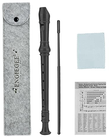 SJOYS ENGIEGEE 8-Hole Soprano Descant Recorder Kids Music Flute with Cleaning Rod & Case Bag For School Student Home Entertainment Black