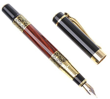 BELTI Penna stilografica Imitazione in Legno Rosso con Fiore Intagliato Pennino Medio 0,5 mm Forniture per Penna stilografica