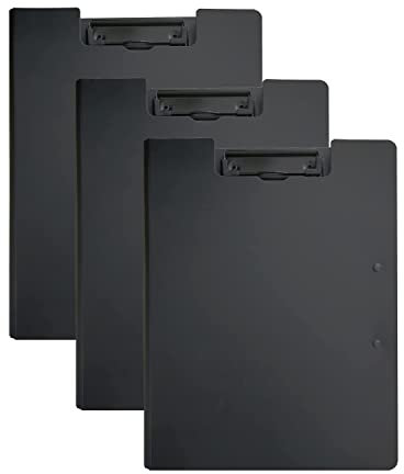 Klemmbrett A4, Klapp-Klemmbrett mit zwei Clips für Notizen, Formulare, Dokumente und Schule, Büro, Arbeit, Klassenzimmer, Ordner (3 Stück) (Schwarz)