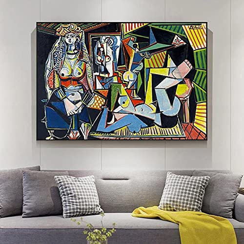 Famoso artista vintage Picasso Pintura al óleo Mujeres abstractas de Argel Figura Póster Impresión en lienzo Cuadro de pared Decoración para el hogar 60x90 cm Sin marco