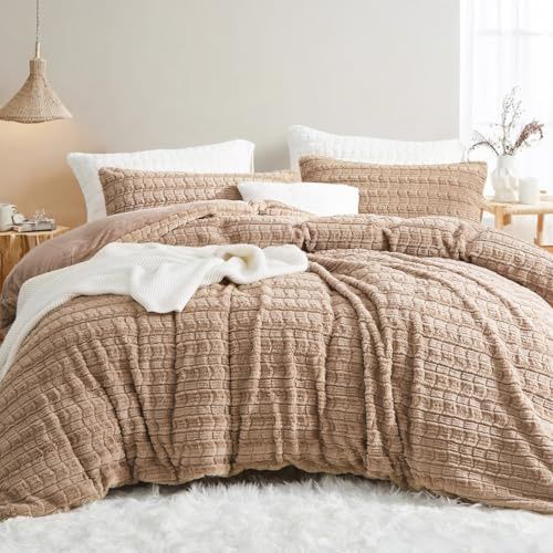 Lanqinglv Plysch sängkläder 135 x 200 fuskpäls khaki fluffig vintersängkläder varm mysig flanell fleece kashmir touch bäver påslakan med dragkedja och 1 örngott 80 x 80 cm