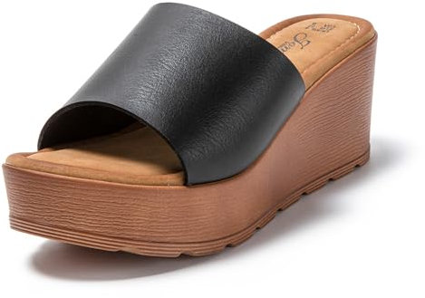 JOMIX Pantoletten Damen Elegant Sandalen mit Absatz Sommer Anatomische Fußbett Plateau Schlappen Strand Pantoffeln Slipper (Schwarz, 38 EU)