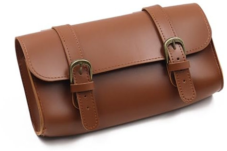 Niwugady Fahrradtasche, Retro PU Leder Fahrradtasche Werkzeug Organizer Wasserdicht Lenkertasche Satteltasche für Pendler, Fassbraun, 22 x 10 x 5,5 cm,Braun