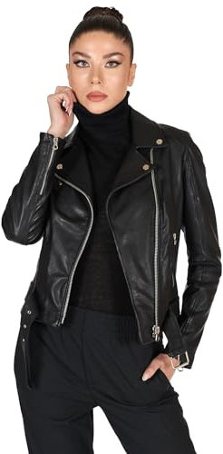 D'Arienzo Chiodo in Pelle Donna Colore Nero Giacca Giubbotto Moto Vintage Vera Pelle Made in Italy Chiodo D XS/Nero