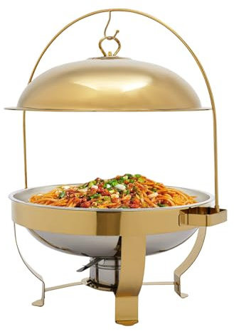QUIOTUIR 8L Gold Round Calentadores de Comida para Buffet Acero Inoxidable Chafing Dish para Hoteles, Cafeterías, Restaurantes, Reuniones Familiares, Banquetes, Bodas, Fiestas
