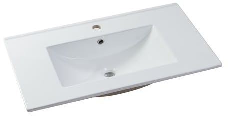 Vente-unique - Lavabo empotrado Motiac - L 101cm x A 46.5cm x H 17cm - cerámica - blanco