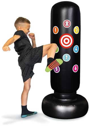 Kids Punching Bag – Inflatable Punching Bag for Kids with multiple stickers, Free Standing Training Set for Karate, for Boys & Girls