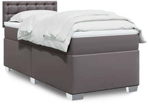 Iiaky Boxspringbett mit Matratze Grau 90x200 cm Kunstleder Bett Mit Bettkasten Bett Boxspringbett Betten Boxspringbett Mit Matratzeer // 3288406
