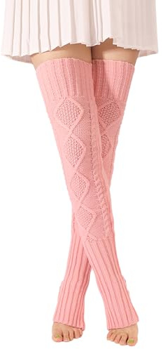 FGFD&OU Calze al ginocchio da donna a maglia calze sopra il ginocchio spesse e calde termiche calze natalizie lunghe per donne (Rosa)