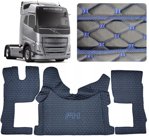Bilmatta för lastbilsförarhytt Set kompatibel med VOLVO FH4 FH5 FH Aero (svart, blå tråd)