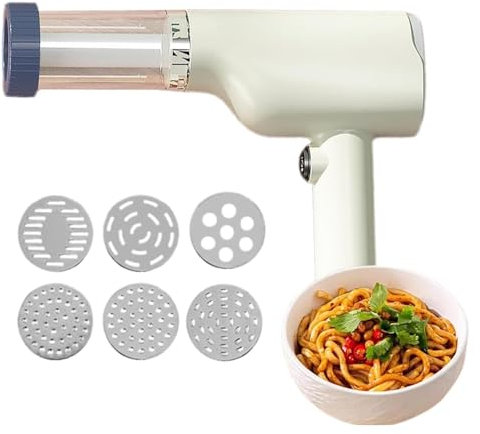 Idiyappam - Macchina per la pasta elettrica e macchina per la pasta, senza fili, portatile, 6 in 1, utensile da cucina multiuso per idiyappam, pasta e noodles fatti in casa (bianco)
