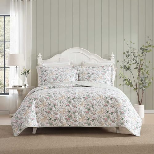 Laura Ashley Juego de edredón, Ropa de Cama de algodón súper Suave con Funda a Juego, Cierre de sobre, diseño Estampado Floral, Rosa zarza, tamaño King