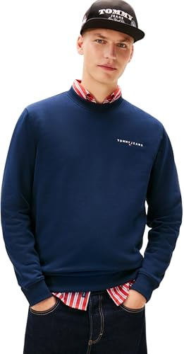 Tommy Jeans Men's TJM REG LINEAR CREW EXT DM0DM20249 Pullover Sweatshirt, BLUE (Dark Night Navy), L