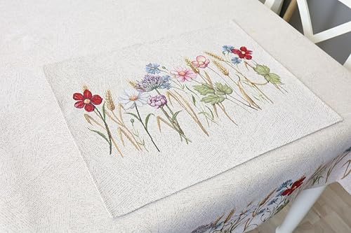 Bordstabletter tvättbara set om 4, 35 x 45 cm, bordsunderlägg tyg 100 % jacquard gobeläng, underlägg tallrik hög kvalitet återanvändbara för bröllop, födelsedag, kök, café – råg