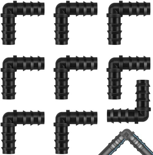 Poeland Winkel Schlauchverbinder 16mm (1/2 Zoll), Schwarzer Kunststoff Garten Tropfschlauch Verbinder, L-Schlauchanschluss, Tropfbewässerung Fitting Zubehör für Bewässerung System (9 Stück)