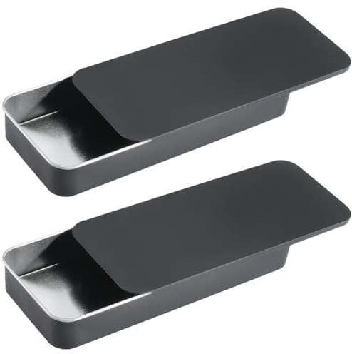 SOFPLATE 2 Unidades caja de latas portátil de 6,57x2,76x0,93 negra caja de almacenamiento viajera con tapa contenedores metálicos rectangulares con tapa deslizante superior vacíos estuche de almace
