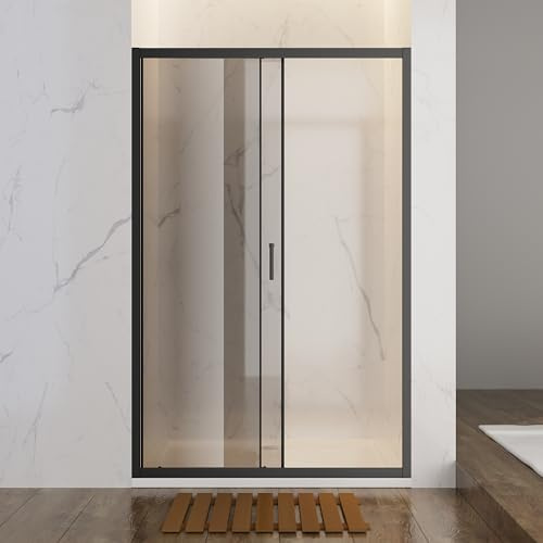 SONNI Cabine de douche coulissante noir mat + verre gris, différentes tailles 100/110/120 cm, verre teinté ESG porte de niche coulissante, 110 x 185 cm