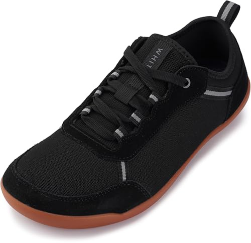 WHITIN Men's Wide Toe Box Barefoot Shoes Zero Drop Width Minimalist Sneaker Knit Size 11 Knit Minimus Training Weightlifting Walking Black Gum 45