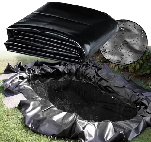 Revestimiento flexible negro para estanques de peces, lámina de plástico HDPE preformada para jardín acuático al aire libre (3 x 5 m), ideal para paisajismo de jardín