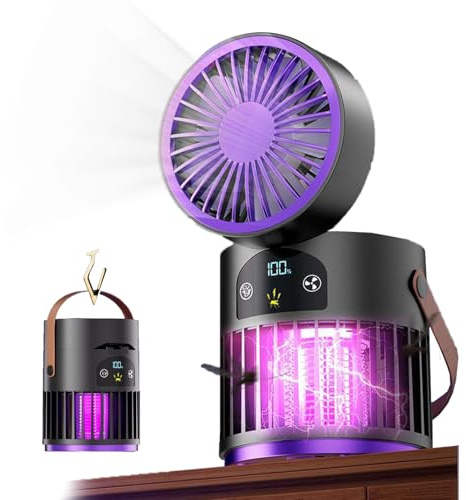 AIRCADIA Ventilateur de Bureau Mini 6-en-1 avec Lumière - 5 Vitesses, 2 Veilleuses, Portable USB pour Intérieur/Extérieur, Camping, Chambre, Terrasse (Modèle 2026 Gris)