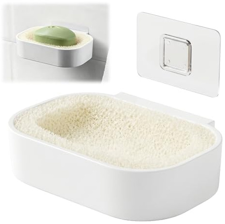 Porte Savon Mural, Support Savon Solide et Pratique pour Salle de Bain, Lavabo et Cuisine Porte Pavons Universel avec Bac Amovible et Rainures pour Séchage du Savon, Gain de Place et Montage Facile