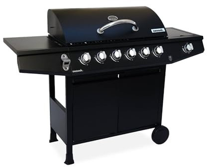 Alice's Garden - Barbecue gaz - Treville - Barbecue 7 brûleurs dont 1 feu latéral noir. avec thermomètre