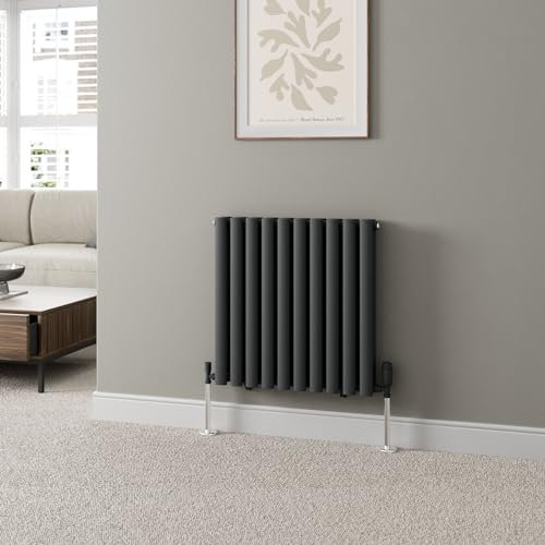 DuraTherm® 600 x 600mm Anthracite Horizontal Designer Radiator Double Column Oval Tube Modern Central Heating Panel Bathroom Radiators