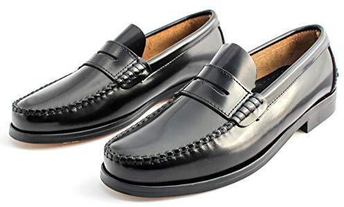 Marttely Herren Leder Anzugschuhe Loafer mit Ledersohlen Handmade Mokassins, Schwarz, 41 EU