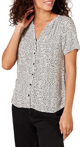 Amazon Essentials Damen Kurzärmlige Webbluse Mit Lockerer Passform, Mini Leopardenmuster, L