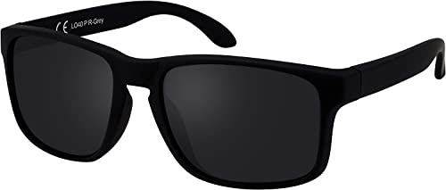 La Optica B.L.M. Occhiali da sole da uomo UV400 CAT3 leggeri sport – con custodia per occhiali, panno per la pulizia degli occhiali, Nero Gommato, Lenti: Polarizzate Grigio, M