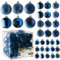 Prextex Midnight Blue Christmas Ornaments Balls- 36-Piece Shatterproof Christmas Balls Set - Elegant Blue Christmas Tree Baubles in Matte, Glitter, and Shiny Finishes - Navy Blue Decorations, 3 Sizes