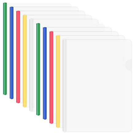 Lot de 10 protège-documents A4 avec barre coulissante, pochettes transparentes en plastique, chemises de présentation, classeur coulissant et couverture pour organiseur de fichiers. Capacité de 40