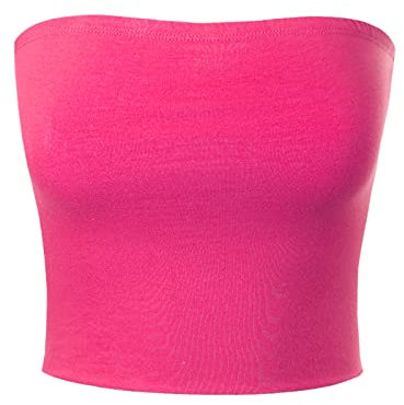 MixMatchy Women's Strapless Tube Tops Basic Bandeau Crop Sleeveless Backless Casual Sexy Going Out Summer 2025 Fuchsia M