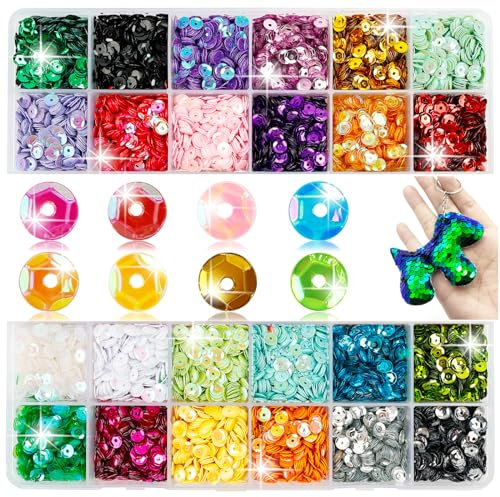 24 Farben 21600Pcs Pailletten zum Basteln, 5mm Glitzer Pailletten zum Aufnähen mit Box, Bunte Pailetten zum Nähen Aufkleben Auffädeln, Bastel Glitzer Set für DIY Kunsthandwerk Herstellung