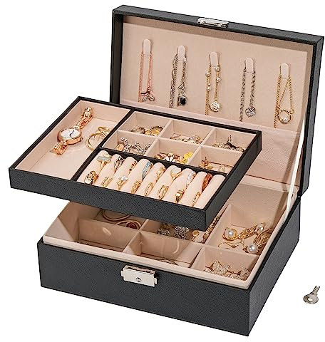 WAREHOUSE Joyeros Mujer Organizador, Organizador Joyas de Para Almacenar Joyas, Anillos, Pendientes, Pulseras y Collares, Joyeros Mujer Organizador de Cuero Impermeable. (negro-M)